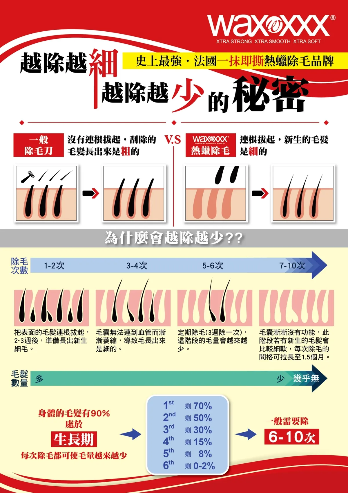 熱蠟除毛越除越細越除越少的原理：毛囊萎縮與 6 到 10 次療程毛量變化